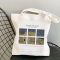 White Van Gogh The Yellow House printed canvas tote bag placed on a black mesh chair - The Yellow House (STD525-M)