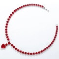 Detailed view of luxury red heart-shaped gemstone necklace with matching pendant - Silver Magenta Zirconia Necklace