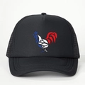 Cappello trucker nero con stampa gallo blu, bianco e rosso e rete mesh regolabile - Taglia unica / Tutto Nero