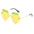 Lunettes de soleil fantaisie sans monture en forme de fraise jaune avec branches en métal - Jaune