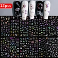 12er Set holografische Herz- und Rosen-Nagelaufkleber für Valentine's Day Nail Art Design - Laser Herz Valentinsstil (NLS326-S1-26) / Set mit 12 Blatt