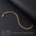 Close-up of 18K gold plated stainless steel chunky chain bracelet on black leather - 【7mm】Gold Egg-shaped Bracelet