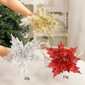 Sparkly 26cm artificial poinsettia flower ornament for Christmas tree in gold and silver - Gold + Silver + Red (Set of 3)