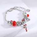 Silver snake chain bracelet with red crystal beads and festive Christmas charms - Christmas Snowflake Red Bead (Style 9) / 20cm