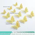 Set of 12 golden 3D hollow laser-effect butterfly wall stickers in three different sizes - Gold 3-Layer