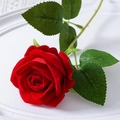 Single red velvet artificial rose flower with green stem for wedding and home decor - 7cm / Vibrant Red (Velvet)
