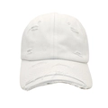 Detailed close-up of white distressed cotton baseball cap with ripped brim accents - M (56-58cm) / White