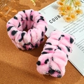 Soft pink leopard print plush wristbands made of fluffy coral fleece for skincare - Pink Leopard Wristband 2-Piece Set (27#)