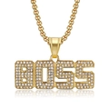 Collar hip-hop de cadena cubana dorada con colgante BOSS incrustado de diamantes - Solo colgante dorado