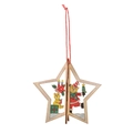 3D-Holzstern-Weihnachtsanhänger mit bemaltem Bär-Motiv und roter Kordel zum Aufhängen - 3D Stern Typ B [Holzfarben]