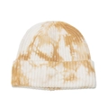 Detailed view of the tie-dye pattern and ribbed knit texture on this winter beanie - M (56-58cm) / Yellow