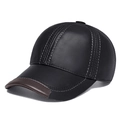 Men's black cowhide leather baseball cap with brown brim and white contrast stitching - Leather Brim Baseball Cap Black