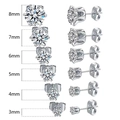 Set of 6 pairs stainless steel stud earrings with round cubic zirconia from 3mm to 8mm - Silver Set (3mm-8mm) 6 Pairs