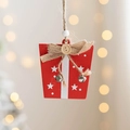 Addobbo natalizio in legno a forma di pacco rosso con fiocco di juta e campanellini - Scatola Regalo Rossa / Ciondolo Confezione Regalo Rossa