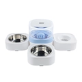 Blue and white modular pet feeder with double stainless steel bowls and auto waterer - Water Dispenser with Double Bowls (Blue)
