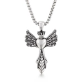 Pendentif ailes d'ange, cœur et croix en acier inoxydable argenté avec chaîne en métal - Pendentif Cœur Ailes d'Ange Argent (KP97637)