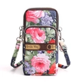 Floral print navy nylon crossbody bag with three zipper compartments and shoulder strap - Peony