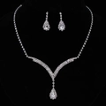Elegant bridal jewelry set with silver teardrop rhinestones necklace and earrings - TL142/Shiny Silver Waterdrop Set