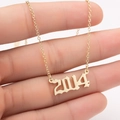 Gothic 2014 year number necklace in 18K gold finish with fine link chain - 2014 / Gold