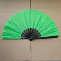 Foldable rainbow bamboo fan with vibrant neon green fabric and sleek black ribs - Solid Green A15