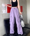 Retro purple cargo pants with wide leg fit and signature large side pockets - S / Purple