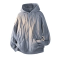 Dark grey hooded cable knit sweater with kangaroo pocket and relaxed casual fit style - S / Gray