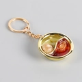 Miniature hot pot keychain with golden ring featuring mushroom and abalone soup resin charm - Mushroom Abalone Hot Pot / Gold Key Ring Style