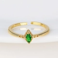18K gold plated open ring with green marquise zircon and textured band design - Marquise Gemstone Textured Band (款式14)