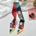 Christmas theme skinny scarf with red and green festive illustrations and floral patterns - Christmas Carnival Green