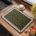 French style absorbent kitchen drainage mat with dark green floral pattern and white border - French Medieval Style - Model O (Rounded Square)