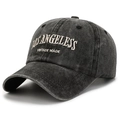 Berretto da baseball in cotone grigio scuro lavato vintage con ricamo Los Angeles unisex - Regolabile / Nero