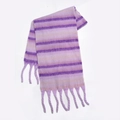Soft purple and pink striped knitted scarf with tassels for cozy winter style - 42*200cm / Taro Purple Stripes