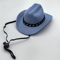 Blauer Haustier-Cowboyhut im Denim-Stil mit goldenen Sternen und verstellbarem Riemen - Klein 13.5cm / Blauer Samt Stern