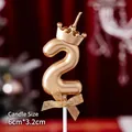 Golden matte number 2 birthday candle with crown and bow detail, size 6cm x 3.2cm - Number Candle Crown Bow Champagne Color 2
