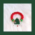 Elastic Christmas pet collar with red and green plush balls and sequin Xmas tree - Christmas Tree