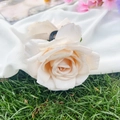 Elegante fermaglio per capelli a rosa bianco crema con petali di seta per donne - 15CM / Beige