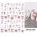 Macro detail of red 3D nail art stickers with minimalist rose and heart line drawings - CB-197 Line Abstract Art Style (CB-197) / Red