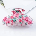 Floral print acrylic hair claw clip with pink roses for women's elegant hair styling - Pink Flower Hair Claw - 9cm