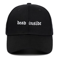 Black cotton baseball cap with white Dead Inside gothic embroidery and curved brim - Adjustable / Black