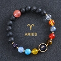 Macro shot of Aries zodiac bracelet featuring lava stone, turquoise, and cat eye beads - Aries