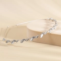 Serre-tête de mariée argenté avec feuilles d'opale et strass sur socle géométrique - Feuille de Métal Argent