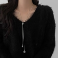 Silver Y-necklace with adjustable sliding clasp and delicate hollow ball pendants - No.13 Hollow Ball Style / Silver