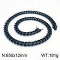 650x12mm black cuban link chain for men in durable titanium steel with polished finish - Black Necklace (KN202877-KFC) / 65cm x 1.2cm