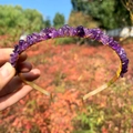 Handmade golden crown headband with irregular purple crystal stones for bridal gift - Double Row / Amethyst-Double Row