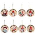 Set di 8 ciondoli natalizi rotondi in legno con illustrazioni di gnomi e Babbo Natale - Set da 8 pezzi