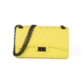 Borsa a tracolla gialla trapuntata con catena scura e chiusura metallica rotante - Piccolo / Stile Catena in Acciaio al Tungsteno / Giallo