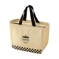 Japanese style insulated lunch bag with checkerboard pattern and large capacity canvas - Cream Plaid