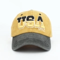 Detalle del bordado 3D USA STYLE y textura de algodón lavado en la gorra de béisbol - Amarillo Jengibre & Carbón (Amarillo)