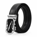 Cinturón de hombre de cuero genuino hebilla automática de negocios con hebilla de leopardo metálica. - Estilo 6 Logotipo de Coche Leopardo Plateado