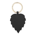 Leaf-shaped black pebbled leather magnetic hat clip with golden twist metal ring - Leaf Black